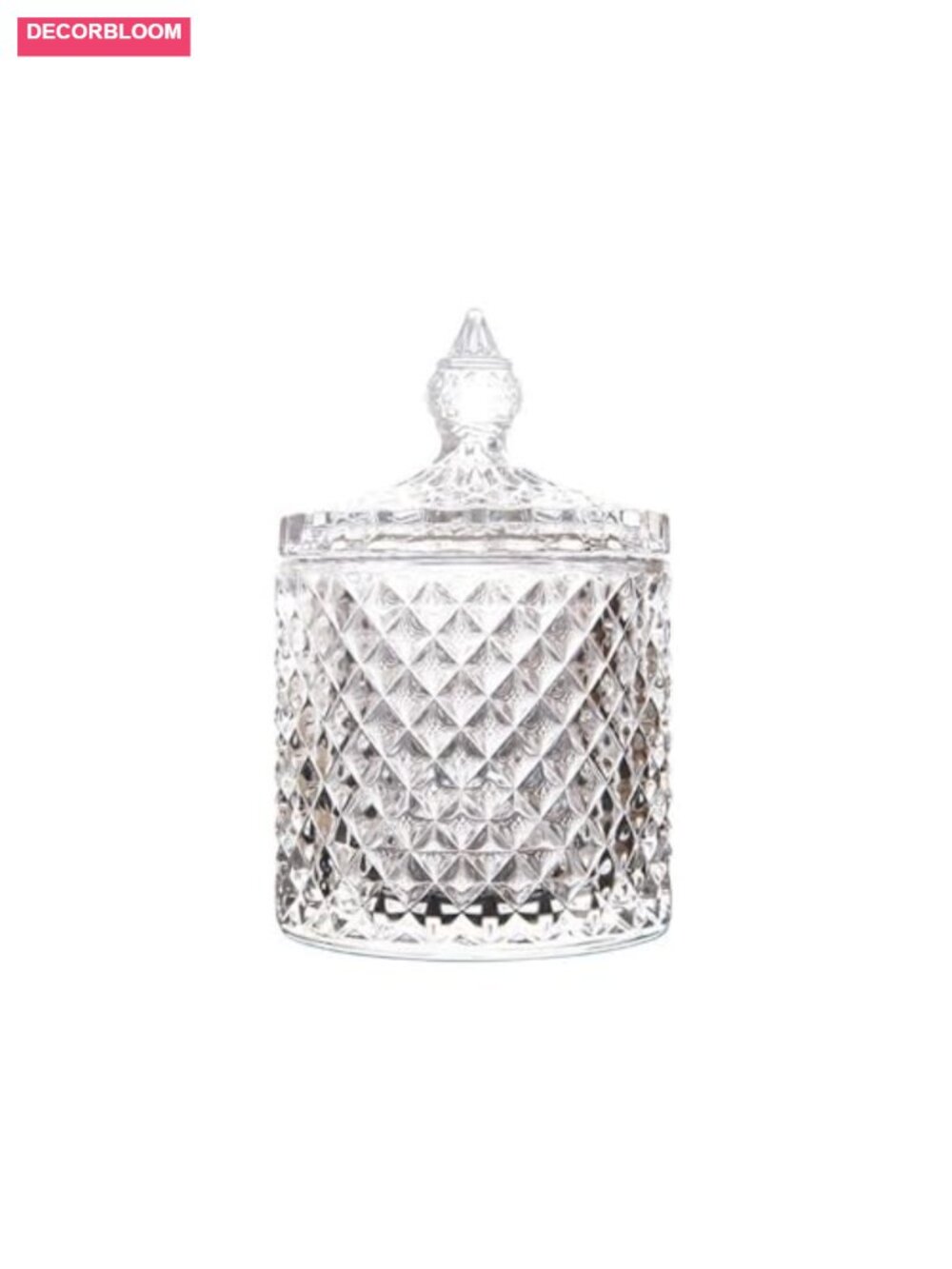 Crystal Glass Candy Dish with Lid 10oz Sugar Bowl Jewelry Jar Diamond Cut